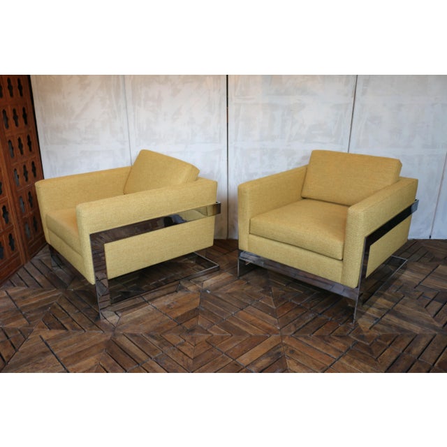 Mid-Century Modern Mid-Century Pair of T-Back “Floating Cube” Lounge Chairs Milo Baughman Style — Circa 1970s For Sale - Image 3 of 18
