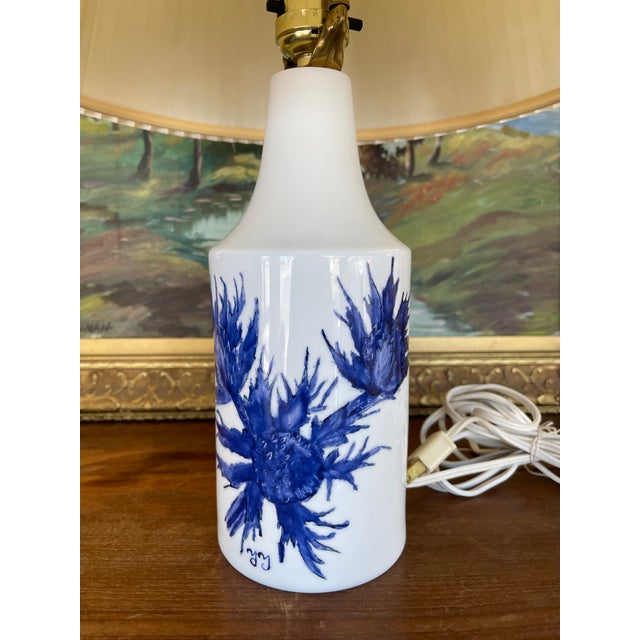 Ceramic 1960s Mid-Century Modern Hand-Painted Thistle Lamp Royal Copenhagen Aluminia, Denmark For Sale - Image 7 of 9