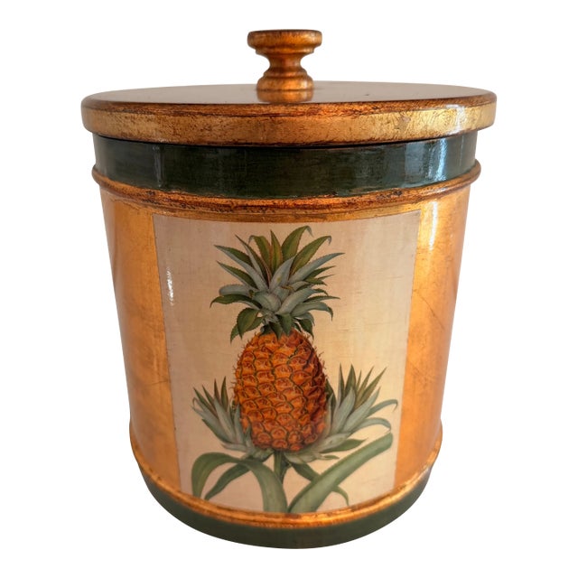 Vintage Vietri Italian Pineapple Giltwood Ice Bucket With Removable Metal Liner For Sale