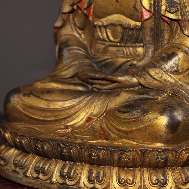 Gilt Bronze Seated Guanyin Bodhisattva Sculpture, Lotus Throne For Sale In Los Angeles - Image 6 of 9