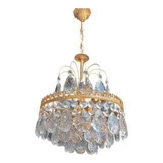 1960s Crystal Chandelier Brass For Sale