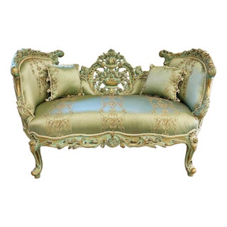 French Style Sky Blue Small Settee For Sale