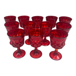 1960s Ruby Red Noritake Perspective Wine/Water Goblets From Japan, Set of 12 For Sale