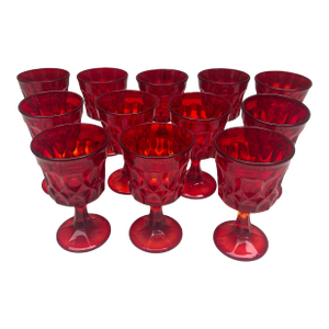 1960s Ruby Red Noritake Perspective Wine/Water Goblets From Japan, Set of 12