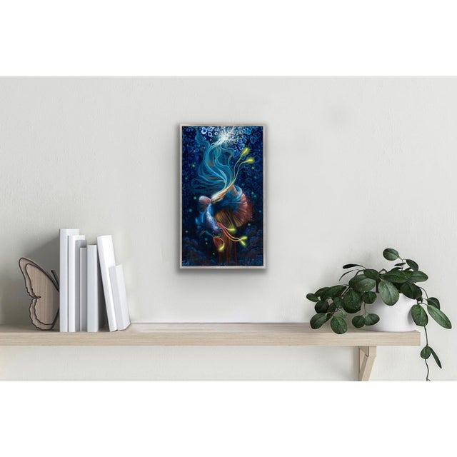 Abstract Electrogenesis by Stacy D'Aguiar | Acrylic on aluminum panel of a colorful fish with glowing elements For Sale - Image 3 of 4
