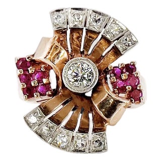 1940s Retro Diamond and Ruby Ring, Size 8.25 For Sale
