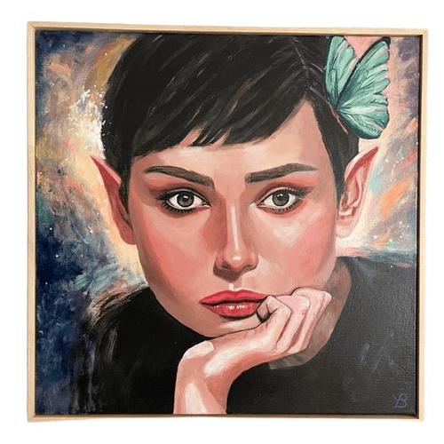 “audrey in wonderland” is a beautiful, mystical, and contemporary acrylic portrait of the iconic actress audrey hepburn,...