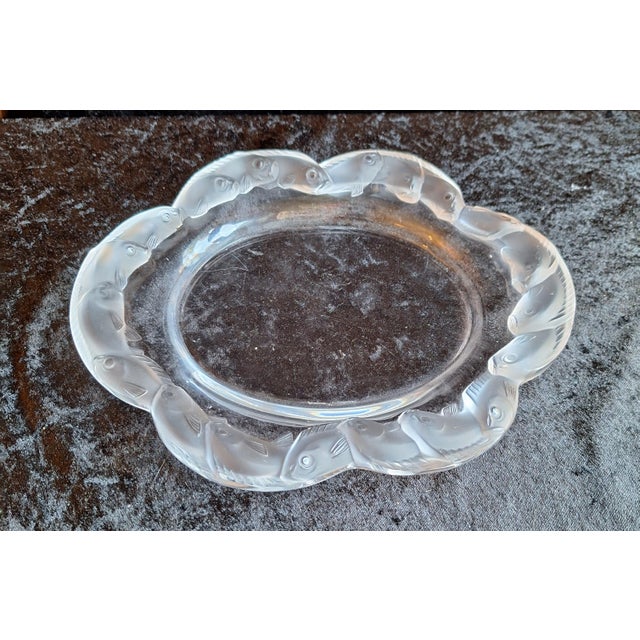 Vintage French Fish Serving Platter in Satin-Finished Crystal Glass by Lalique, 1970s, in Very Good conditions. Designed...