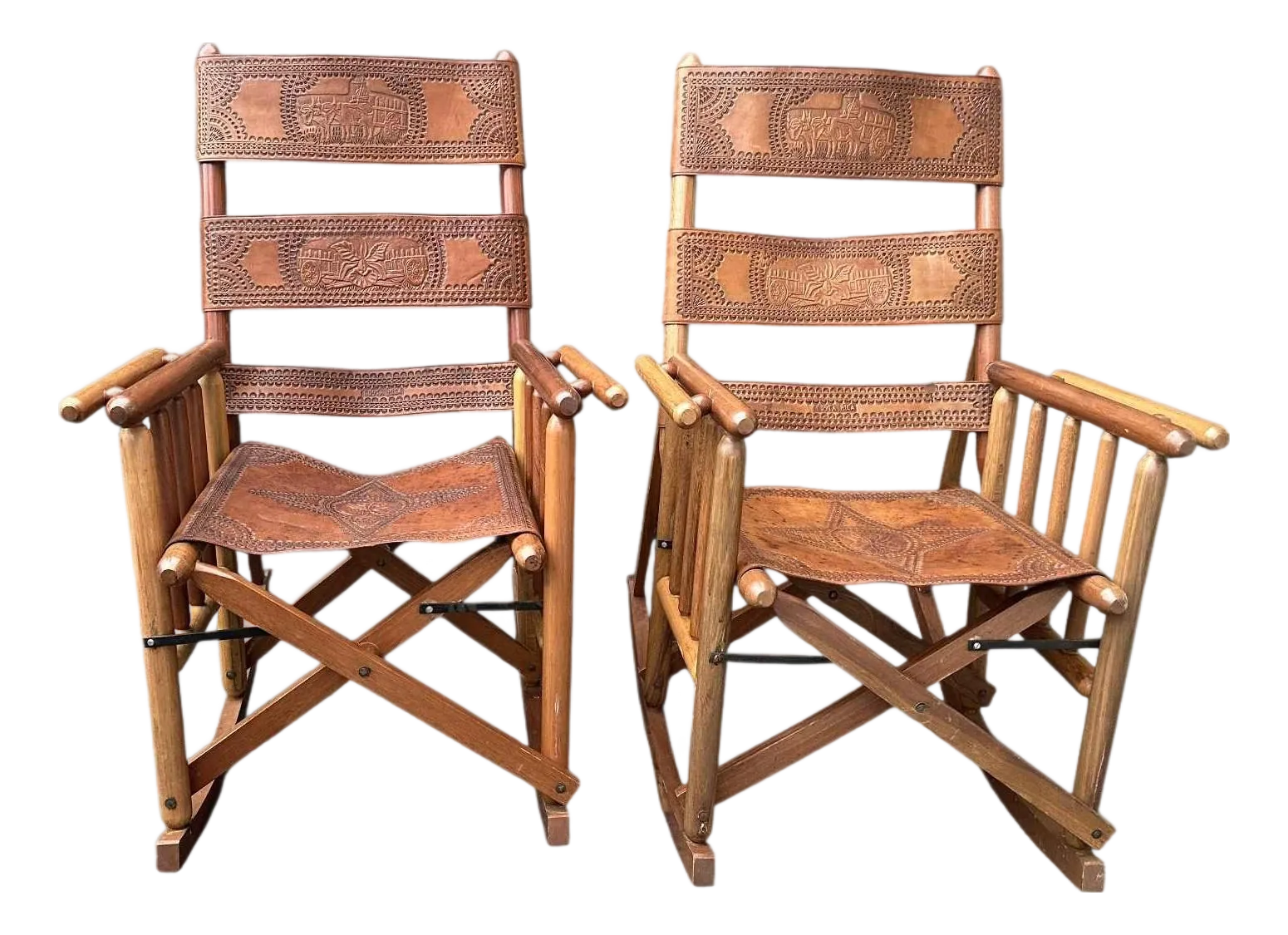 Late 20th Century Costa Rican Vintage Teak and Embossed Leather