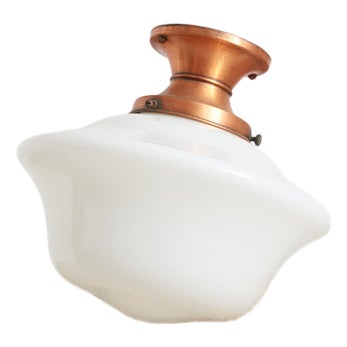 Vintage Church Opaline Flush Ceiling Lights, 1930s, Set of 2 For Sale