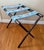 Blue Mid 20th Century Needlepoint Wood Luggage or Serving Tray Rack Stand For Sale - Image 8 of 8
