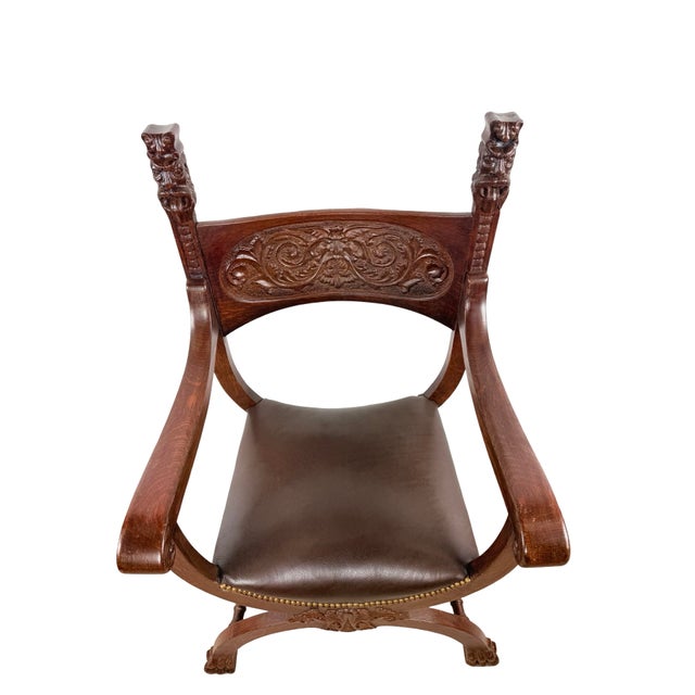 Vintage Renaissance Revival Savonarola X-Frame Chair For Sale - Image 4 of 18