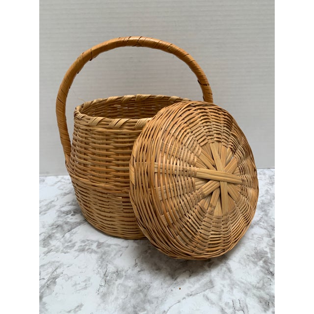 Vintage Wood Woven Storage and Decor Basket With South American Nut Tree Beads. Set of Three For Sale - Image 9 of 12
