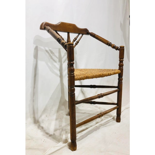 Stunning Antique Carved Wooden Spindle Corner Side Chair with Woven Rush / Reided Seat. Circa Late 1800s. Original finish...