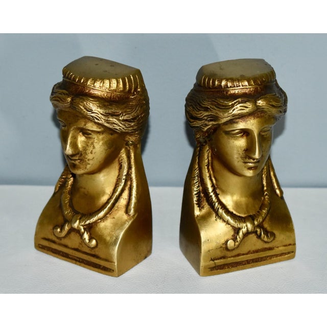 Antique Brass Ormolu Mounts French Empire Female Figure Caryatid Bust Pair For Sale - Image 4 of 12