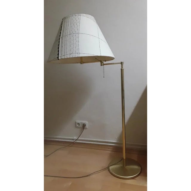 Vintage German Height-Adjustable Swivel Floor Lamp in Brass with Handmade Fabric Shade from Holtkötter For Sale - Image 11 of 11