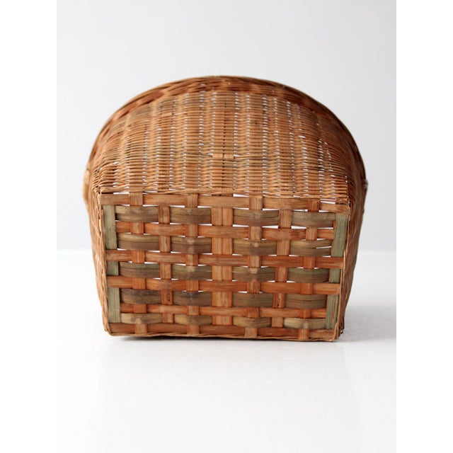 Wood Vintage Woven Rattan Basket With Handles For Sale - Image 7 of 13