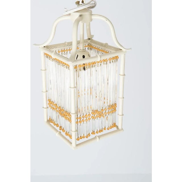 Mid 20th Century Small White Chinoiserie Faux Bamboo Metal Lanterns For Sale - Image 4 of 13