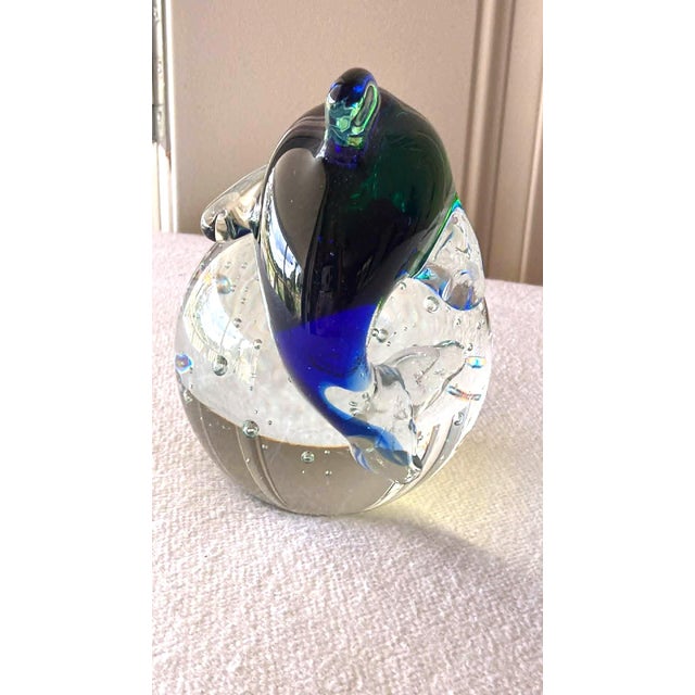 Classic Artisan Heavy Bubble Glass Dolphin Paperweight For Sale - Image 4 of 11