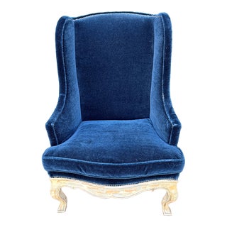 William Switzer Velvet Louis XV Style Country French Wingback Chair For Sale