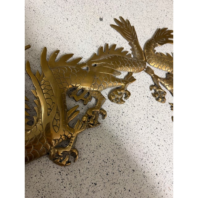 Pair of Chinese Wall Mounted Brass Dragons 16” For Sale - Image 4 of 9