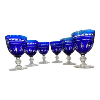 Set of 6 Val Saint Lambert Cut-To-Clear Goblets by Kent York For Sale