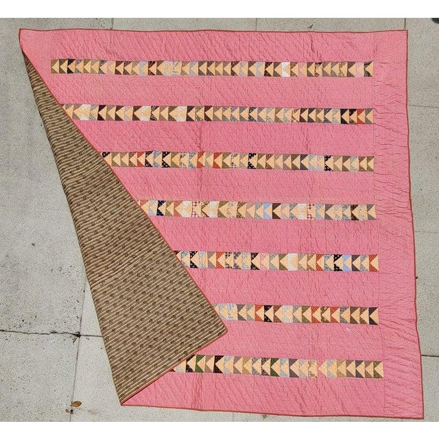 19th C Geese Chase in Bars Quilt. Dated 1877 For Sale - Image 4 of 10