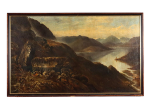 William Barry, Mountain Landscape with Lake, 1890, Oil on Canvas, Framed