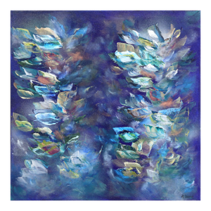 Snorkeling Together - Luminous Cool Tone Textural Abstract Floral Painting Original Artwork by Vé Boisvert