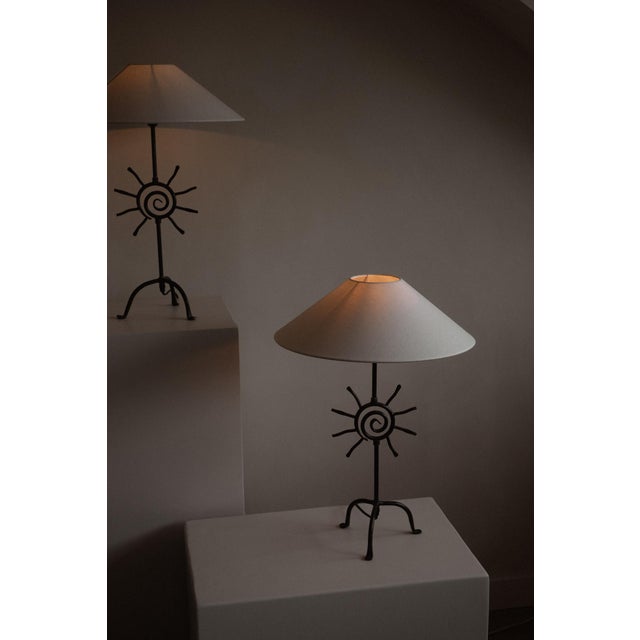 Vintage Brutalist Forged Iron Sunburst Table Lamp For Sale - Image 6 of 10
