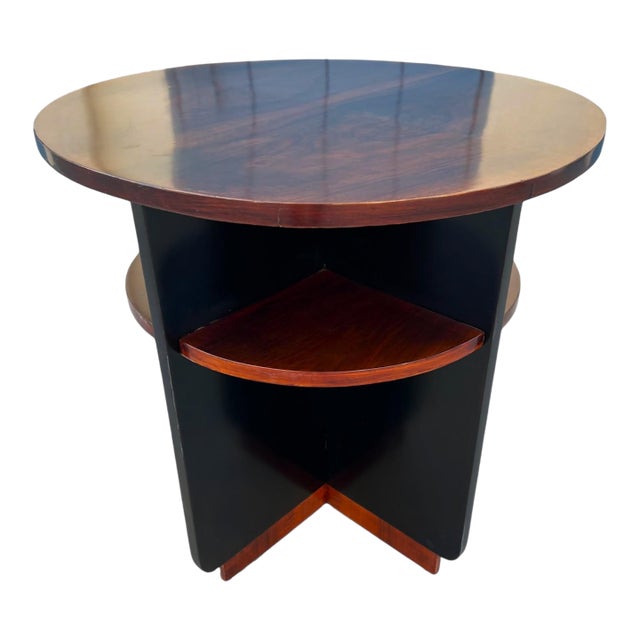 Elegant 1930s French Art Deco Mahogany & Ebonized Round End Table For Sale