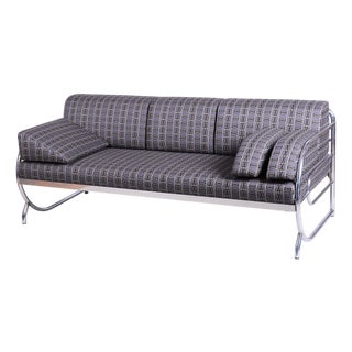 Bauhaus Sofa in Chrome and Fabric from Robert Slezak, Czech, 1930s For Sale