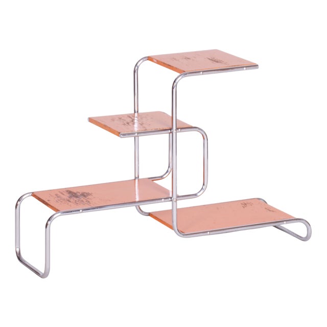 Bauhaus Chrome-Plated Steel and Lacquered Wood Shelf, 1930s For Sale