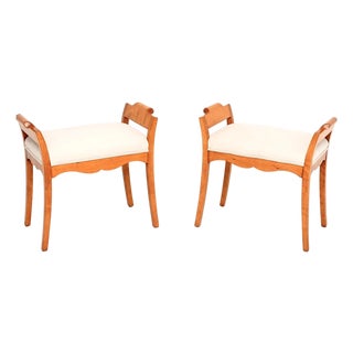 Antique Biedermeier Swedish Satin Birch Stools, 1880s, Set of 2 For Sale
