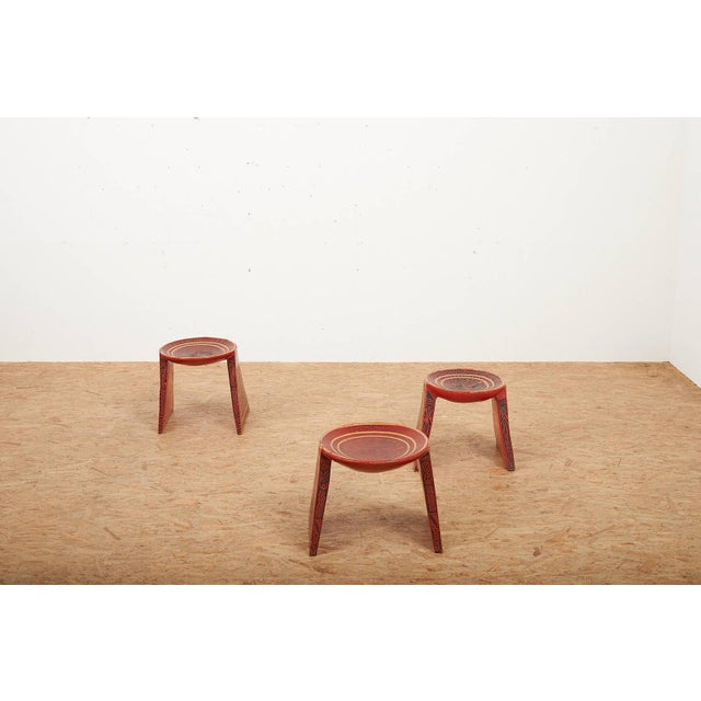 Wooden Stools with Table with South American Motifs, Set of 3 For Sale - Image 3 of 12