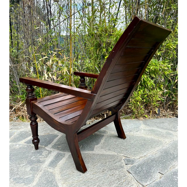 Brown British Colonial Hardwood Slat Planters Chair For Sale - Image 8 of 12