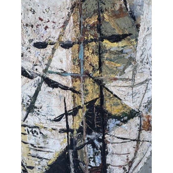 Mid 20th Century MCM Signed Geometric Abstract Small Oil Painting on Board For Sale - Image 5 of 6