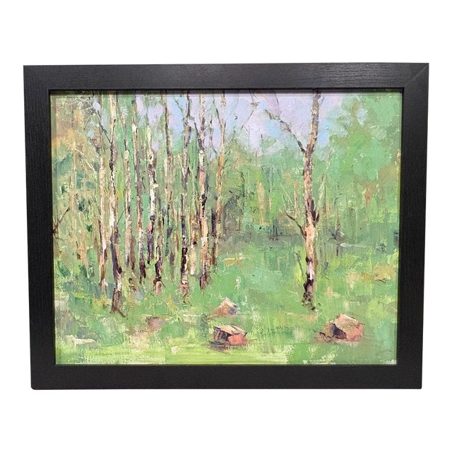 Vintage Abstract Impressionist Oil Painting Birch & Aspen Trees Palette Knife, 18” X 22” For Sale