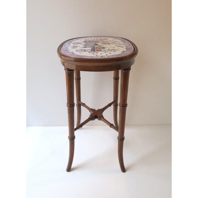 English Faux-Bamboo Mahogany Accent Drinks Table With Porcelain Top, Circa Early-20th C For Sale - Image 9 of 14