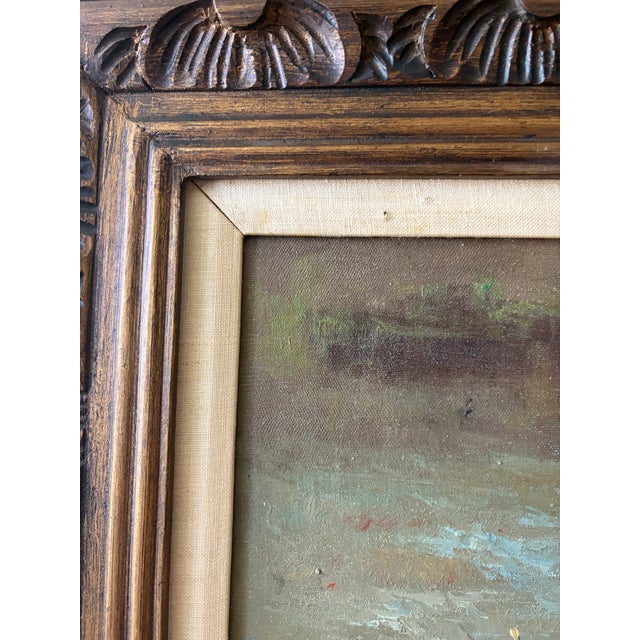 Original Signed “Sher” Oil on Canvas – Harbor Fishing Village With Men & Boats – Framed, 31.25” X 26” For Sale - Image 11 of 14