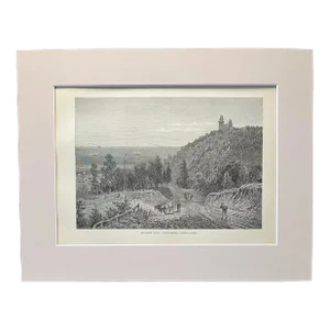 Antique 1874 Wood Engraving "Beacon Hill, Neversink Highlands" NJ in 11x14 Mat