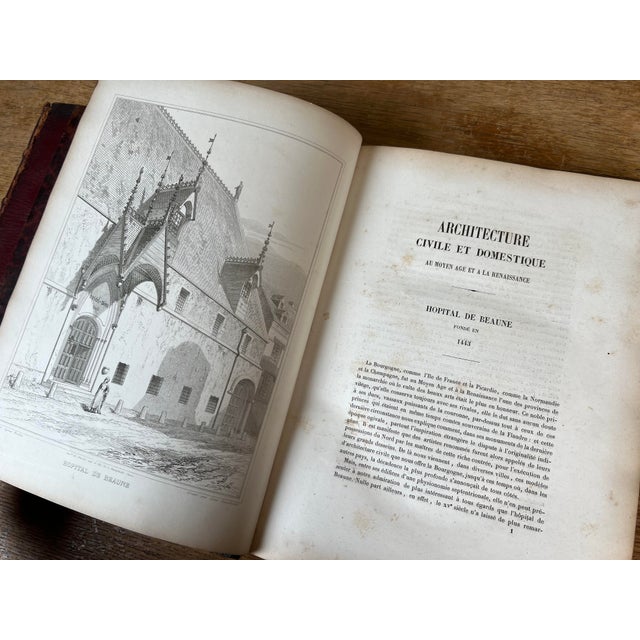 Animal Skin Large Antique French Architecture Books Verdier Cattois Red Leather Spine For Sale - Image 7 of 16