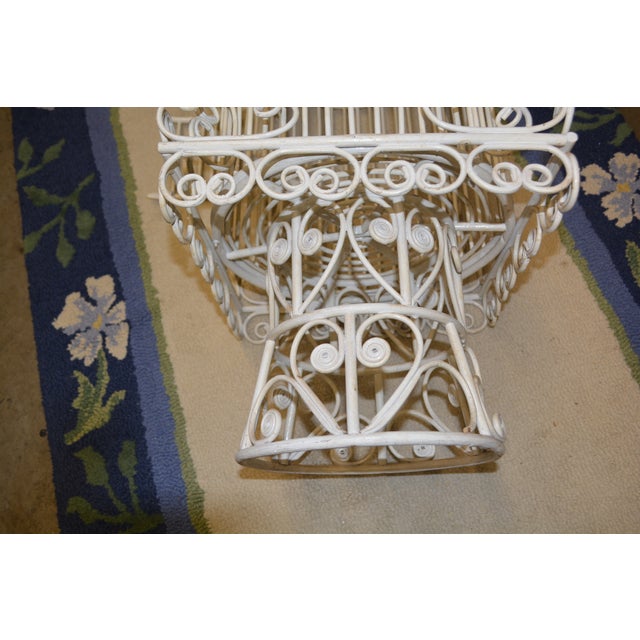 Vintage Tall White Fern Head Round Wicker Hanging Bird Cage W/ Single Door For Sale - Image 16 of 17