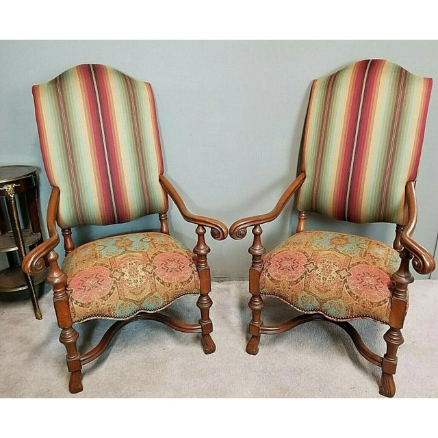 Antique French Louis XIV Style Carved Throne Armchairs - a Pair For Sale - Image 10 of 10