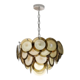 Modernist Four Tier Smoked Topaz Disc Murano Glass Chandelier W/ Chrome Fittings For Sale