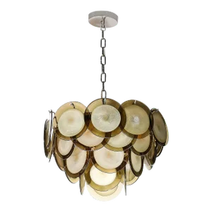Modernist Four Tier Smoked Topaz Disc Murano Glass Chandelier W/ Chrome Fittings