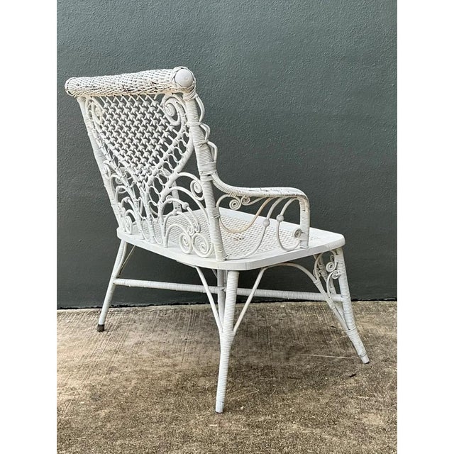 Vintage White Fiddlehead Rattan Garden Bench For Sale - Image 4 of 12