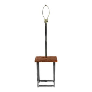Vintage 1970s Rosewood and Chrome Floor Lamp With Table