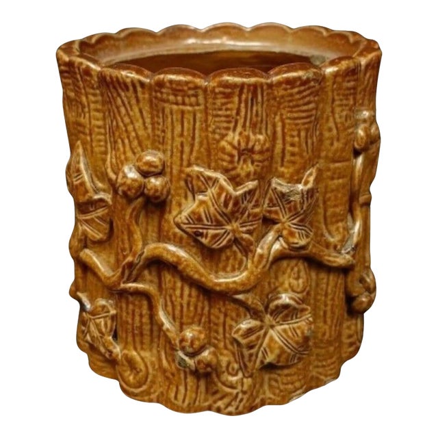 Small Mid 20th Century Terra Cotta Flower Pot With Vineyard Design For Sale