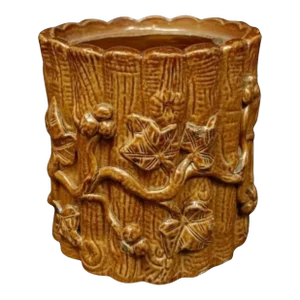 Small Mid 20th Century Terra Cotta Flower Pot With Vineyard Design